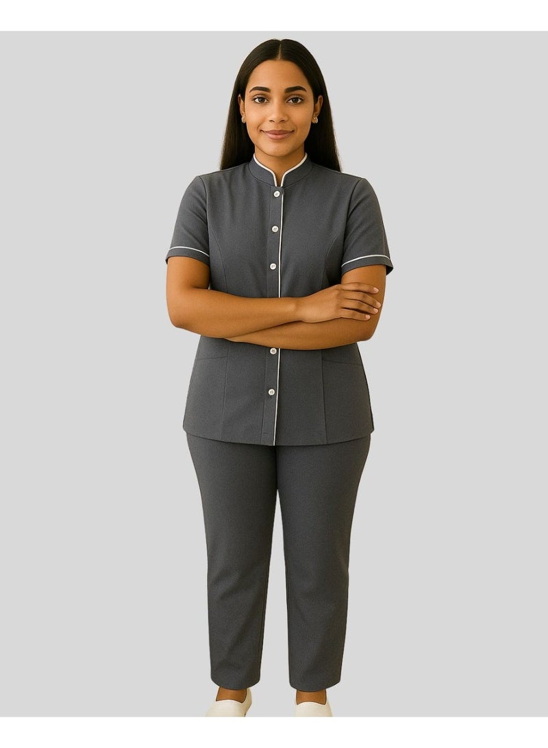 Uniform for salon, cleaning, and household helper, Grey - Image 1